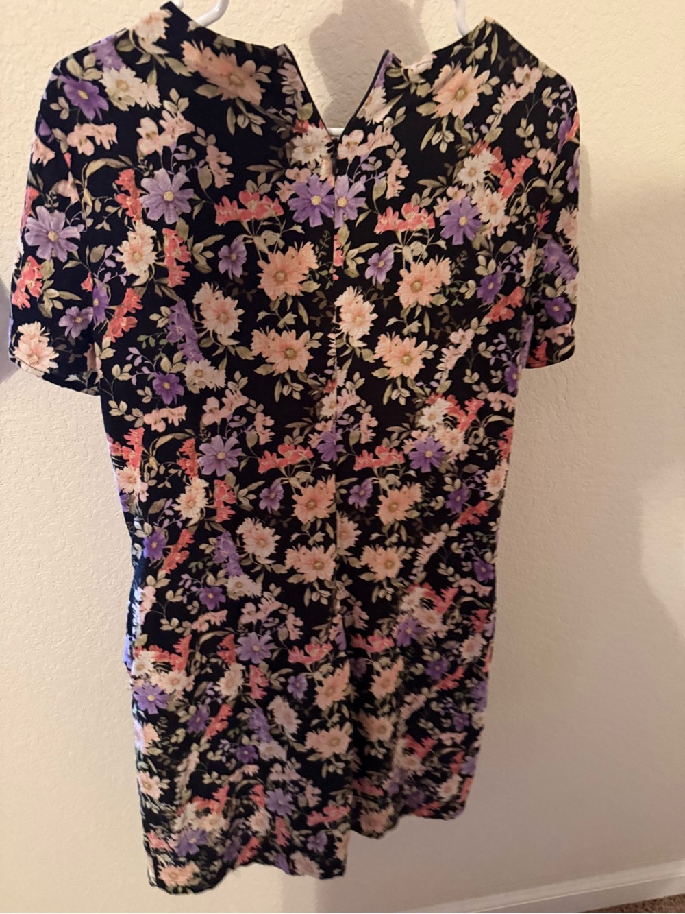 CeCe Black Floral Mini Dress with Pink & Lavender Blooms